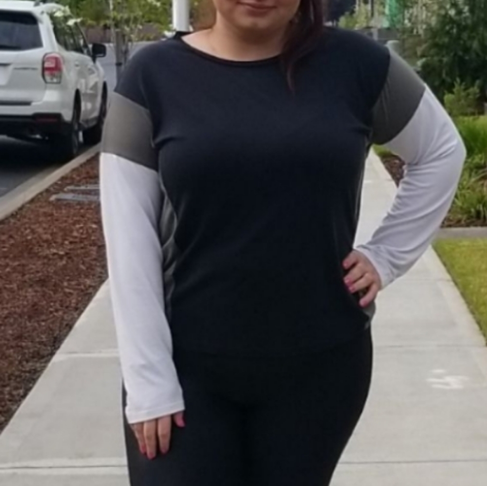 Anthropologie COA Color Block Black White Olive Green Long Sleeve Casual Top - Picture 1 of 8